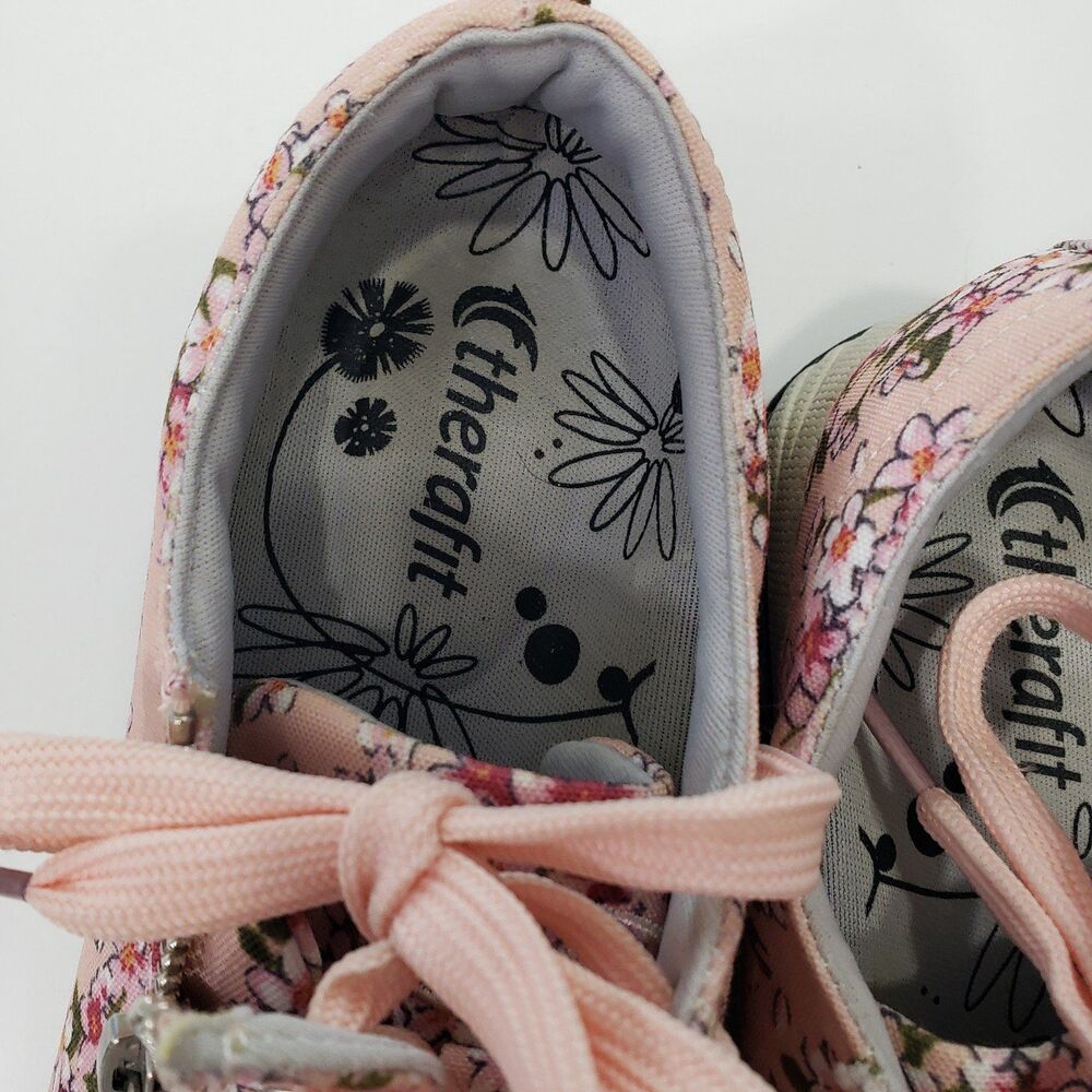 Therafit Floral Athletic Shoes Size 8 Women Pink Zip Cute Comfort - Picture 3 of 9